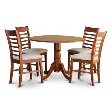 EAST WEST FURNITURE East West Furniture DLML5-SBR-C 5PC Kitchen Round Table with 2 Drop Leaves and 4 Ladder-back Chairs with Microfiber Upholstered Seat DLML5-SBR-C